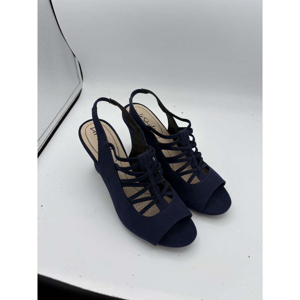 LifeStride Shoes Womens Size 7 Blue Faux Suede Slingback Heel Sandals Comfort